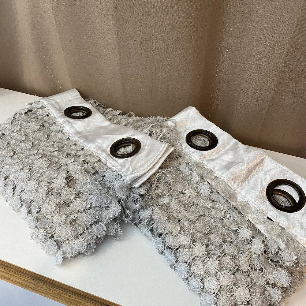 Silver Gray Boho Macrame Crochet Lace Sheer Curtain‎ Panels Set of 2 82x55